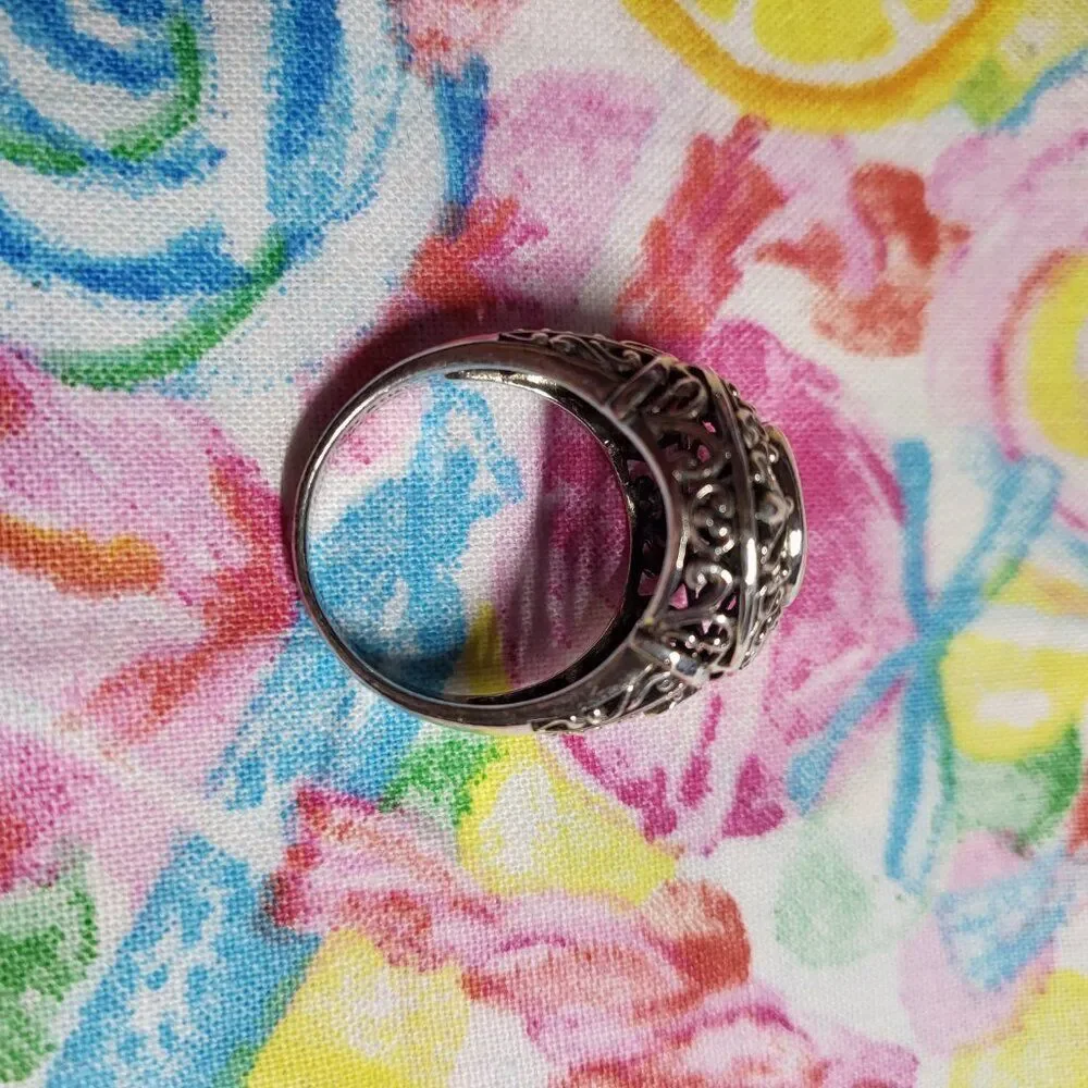 Vintage Black Onyx Filigree Sterling Silver Ring